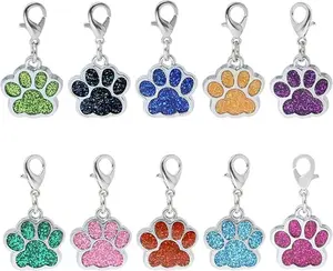 10PCS Glitter Paw Print Charms – Cute Enamel Alloy Dog Paw Pendants with Lobster Clasps for Jewelry Making, Keychains & DIY Craft Accessories