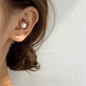 Pearl piercing ear cuff wrap, Gold hook ear cuff crawler, Pearl spurs earcuff , Ear wrap climber hook earrings, Spurs ear cuff, ear clip pin