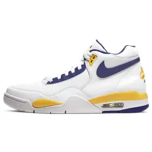 Nike Air Flight Legacy Leather Retro Mid-Top Basketball Shoes for Men White Blue Yellow Lakers Colorway Premium Leather Upper Lightweight Construction