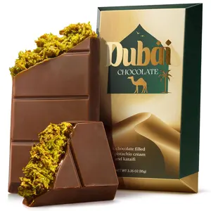 Dubai Chocolate Bar Pistachio Deluxe – 3.35 oz Milk Chocolate Bar with Pistachio & Kataifi Filling – Inspired by Dubai’s Iconic Knafeh Dessert – Gourmet Middle Eastern Treat