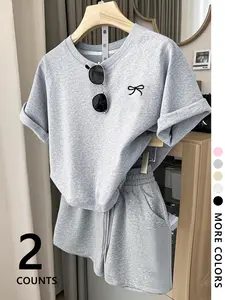 Two-Piece Set Women's Letter Print Tee & Shorts Set, Casual Short Sleeve T-shirt & Shorts, Ladies Summer Clothes, Womenswear