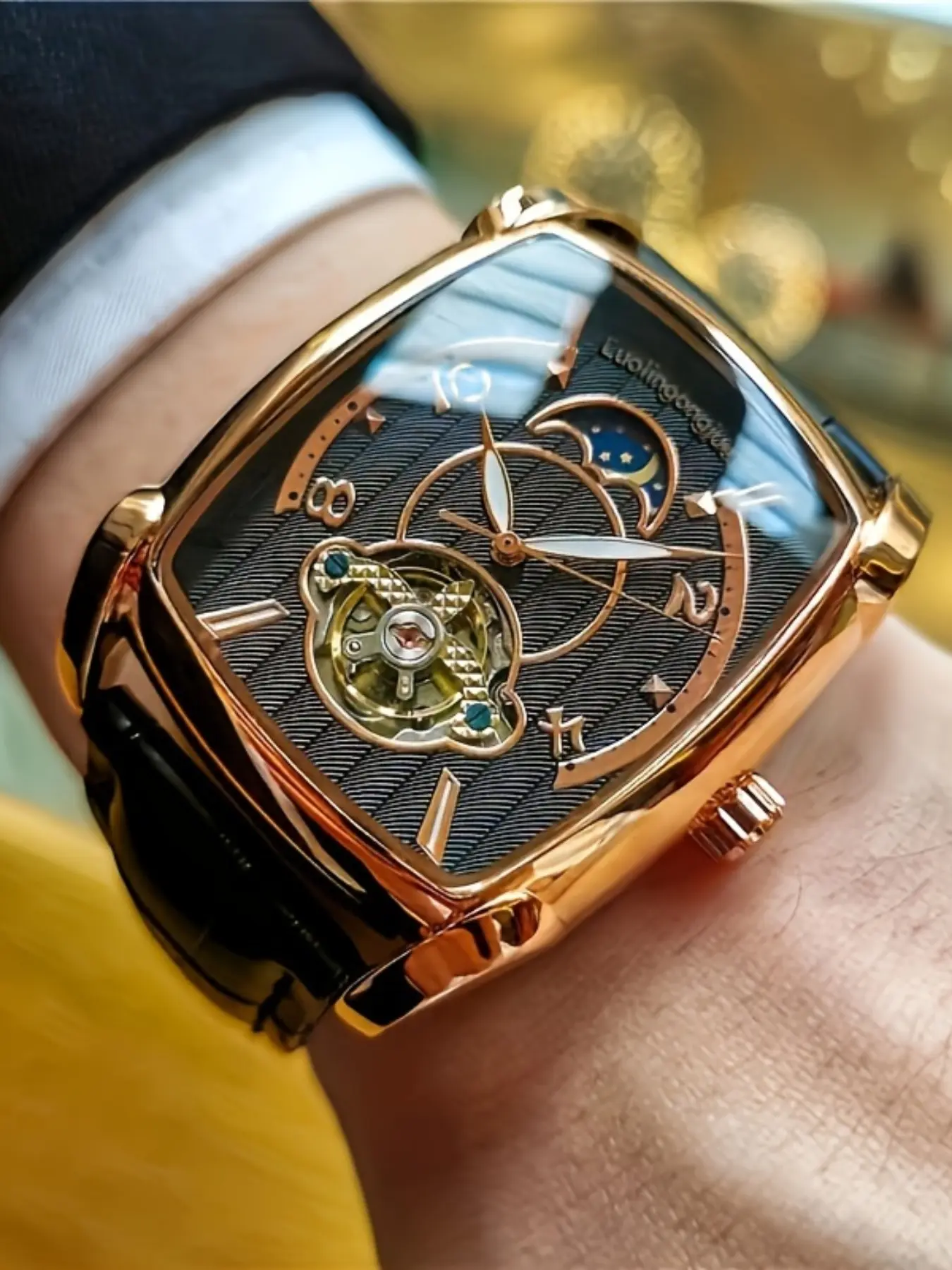 Men's Tourbillon Skeleton Mechanical Wristwatch, High-End Business Casual Style Analog Barrel Dial, Durable Alloy Case with Buckle Closure, Skeleton Watches, Exquisite Watch