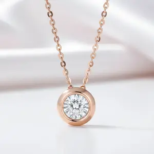 18k Rose Gold Round Diamond Option Pendant Necklace