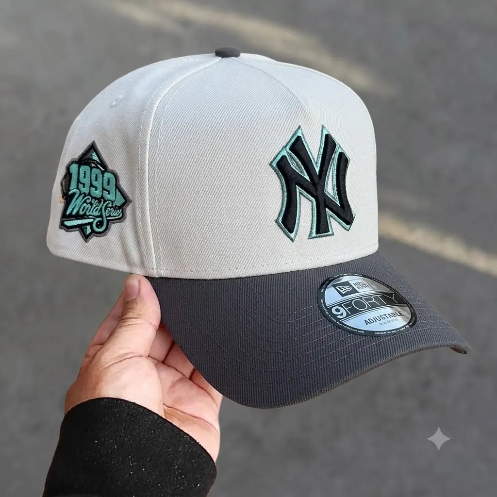 New Era New York Yankees 9FORTY A-Frame Adjustable Metal Buckle Baseball Cap Curved Brim Hat Cream Gray Embroidered NY Logo 1999 World Series Side Patch MLB Dad Hat Streetwear Sports Headwear Unisex Casual Outdoor Limited Edition sombrero