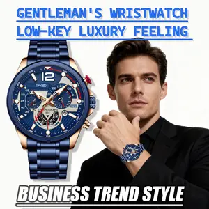 Essential item! Men's blue business watch, with  water-resistant 47mm 30-meter water-resistant mineral reinforced mirror-polished metal wristwatch