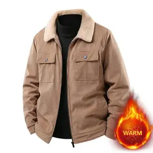 Men's Brown Corduroy Jacket (with Fleece Lining) - Warm Inner Layer, Buttoned Pockets, Autumn Winter Vintage Casual Coat