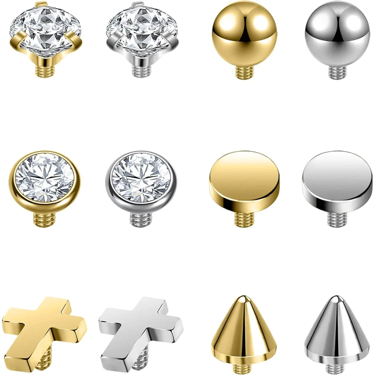 12Pcs-CZ Tops Style-Silver/Gold-3mm