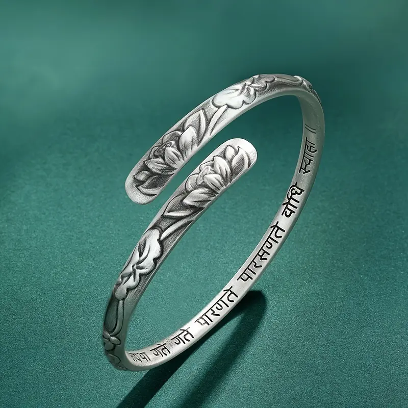 Women's 999 Pure Silver Luxury Lotus Motif Bracelet-Bangle, 6cm Elegant Party & Daily Wear Fashion Jewelry for All Seasons