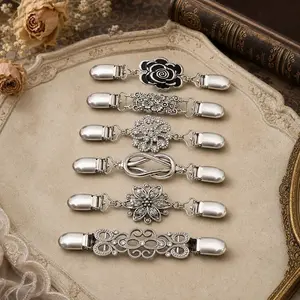 Elegant 6 Pcs Vintage Cardigan Clips Set, Retro Sweater Shawl Brooch Pins, Antique Dress Waist Cinch Clips for Women, Decorative Shirt Clasp Clothing Accessories