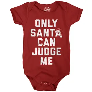 Only Santa Can Judge Me Baby Bodysuit Funny Sarcastic Christmas Graphic Novelty Jumper For Infants Funny Baby Onesies Christmas Clothes for Baby Novelty Onesie Red -