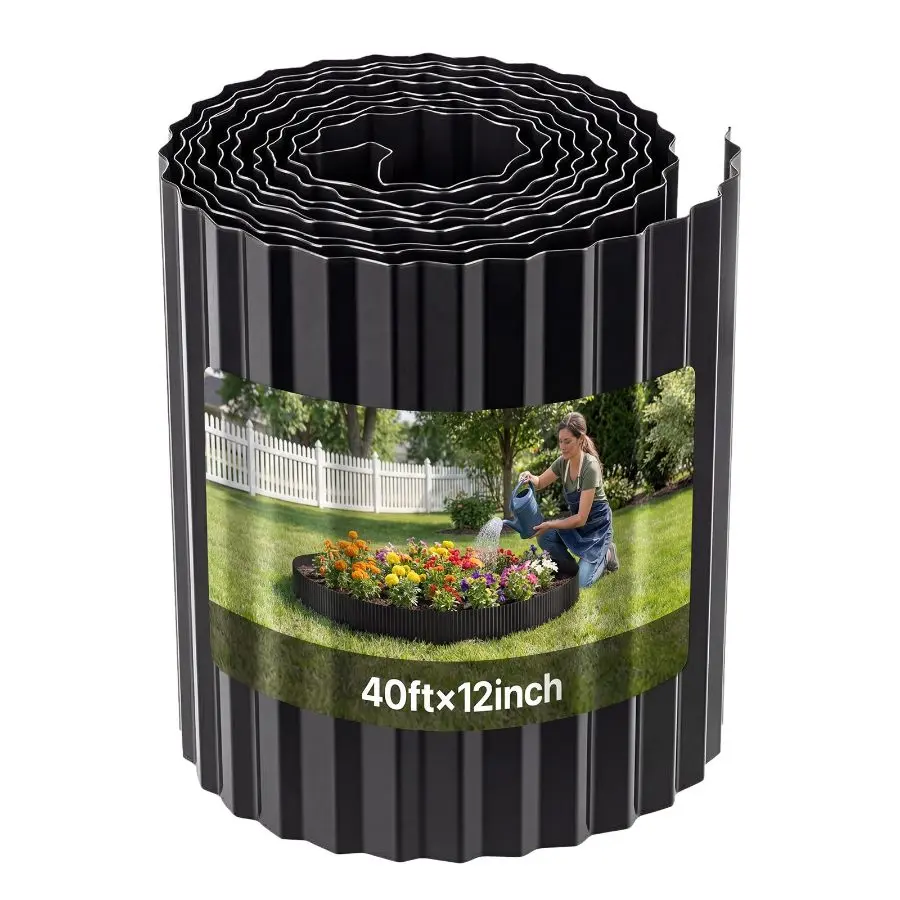 【DealsForYouDays】VEVOR Galvanized Steel Landscape Edging, 40 ftx 12 in Metal Edging for Landscaping with Gloves, Easy-to-Install Bendable Metal Strips, Heavy Duty Metal Garden Edge Border for Flower Bed, Yard Pathway