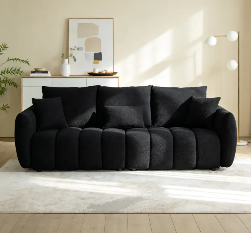 Oversized Premium Teddy Fabric Sofa with Matching Pillows & Cushions, Sturdy Solid Wood Frame Upholstered Lounge Couch, Viral Cozy Indoor Furniture for Living Room & Bedroom Decor