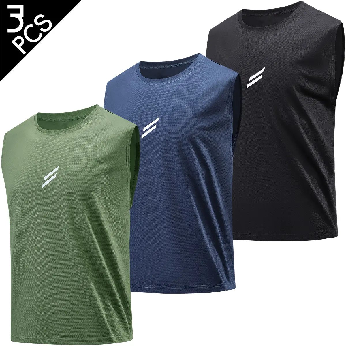 3PCS, Men’s casual athletic knit sleeveless tank tops, perfect for summer wear