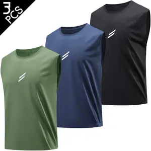 3PCS, Men’s casual athletic knit sleeveless tank tops, perfect for summer wear