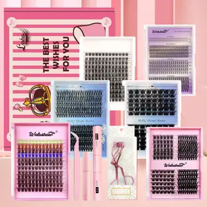 Eyelash Extensions Kit, 1 Set Mixed Length Individual False Eyelashes with Bond & Tweezers, Professional Eye Makeup Accessories