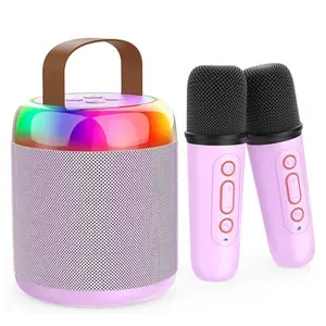 Mini Karaoke Machine for Kids with 2 Wireless Microphones Portable Bluetooth 5.3 Speaker Led Lights Karaoke Gifts for Girls Boys Audlt Birthday Christmas Camping Indoor Outdoor Home Party Audio Smartphone