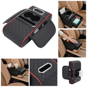 Car armrest storage bag, multi-functional 4-in-1 mat, suitable for car armrests, car storage bags, car center console organizers, and includes cup holders and phone holders, ideal for long-distance driving trips.
