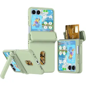 For Samsung Galaxy Z Flip 7 Case with Kickstand Card Holder Hinge Protection Flip Phone Case Protective Cover for Galaxy Z Flip 7 2025 5G - Green