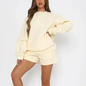 Women 2 Piece Outfits Sweat Shorts Sets 2025 Oversized Casual Lounge Matching Set Sweatsuit Tracksuit Clothes