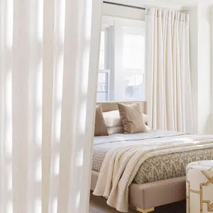 NICETOWN Grayish White 55x96 Linen Blend Semi Sheer Curtains, Light Filtering Drapes for Living Room Bedroom, Rod Pocket Back Tab Easy Hang, 2 Count