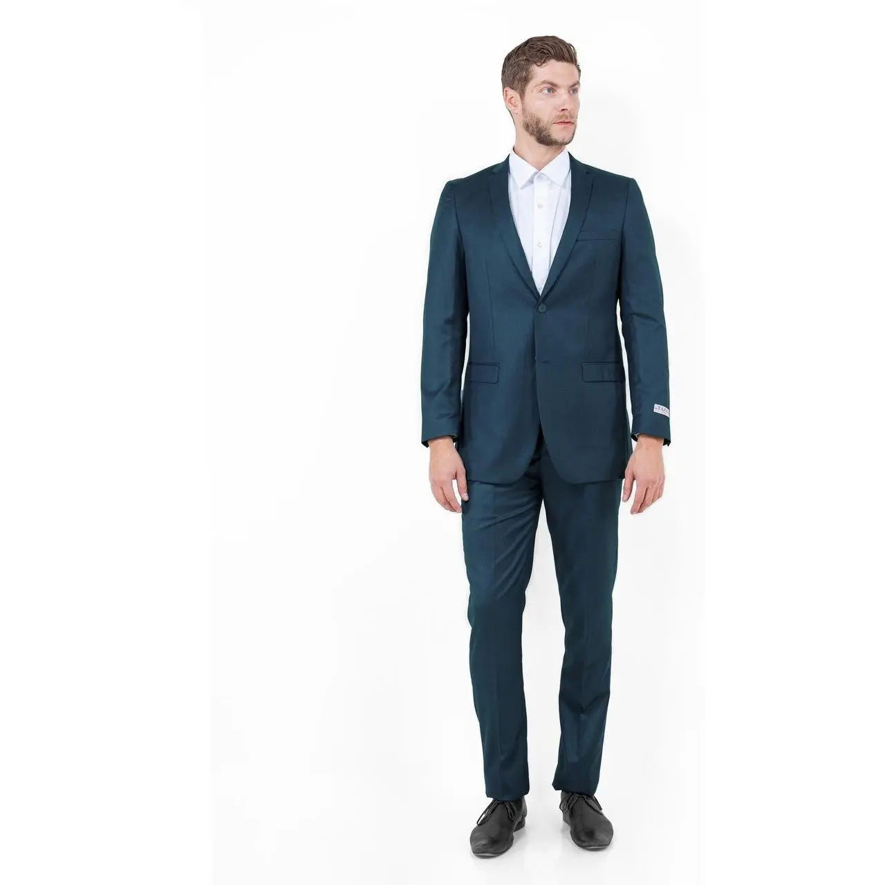Sharkskin Slim Fit 2-Piece Suit with Notch Lapel - Mid Navy