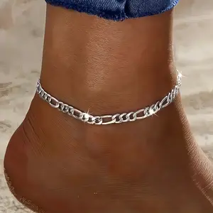 Classic Silver Figaro Link Chain Anklet - Premium Hypoallergenic Alloy Jewelry | Premium Quality Fashion Foot Bracelet | Minimalist Valentine's Gift for Her | Adjustable Size | Dainty Valentine’s Day Accessory