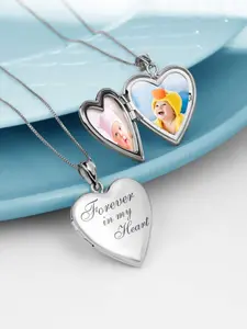 Stainless Steel Silver Color Heart Pattern Openable Round Photo Frame Pendant Necklace for Women, Elegant Jewelry Accessory