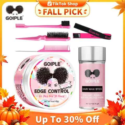 Goiple 6-Count Edge Control Hair Wax Stick - Extreme Gel, Non-Greasy, Flake-Free, Coconut-Infused, 24-Hour Hold, 2.7oz/4oz Options, Portable Organic Strawberry Smooth Styling Brush for Adult Black Women