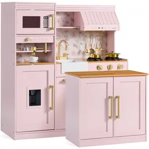 Best Choice Products Deluxe Pretend Play Kitchen with Island, Espresso Machine Version