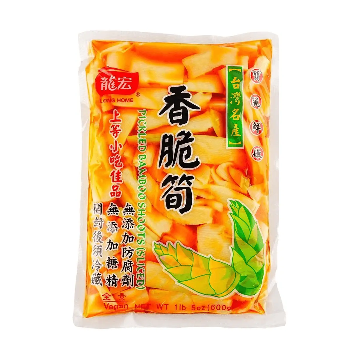LONGHONG Crispy Bamboo Shoots - Ready-to-Eat, Vacuum-Sealed 600g Bag, Taiwanese Snack, Vegetarian, No Preservatives