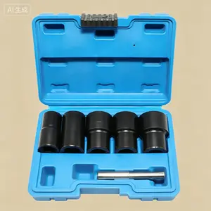 Emergency Bolt Extractor Socket Kit for Damaged Wheels, Stripped Lug Nut Remover Set with 17mm 19mm 21mm 22mm 27mm Sizes, Rusted Locking Nut Removal Tool, Reusable Professional Grade Steel Socket