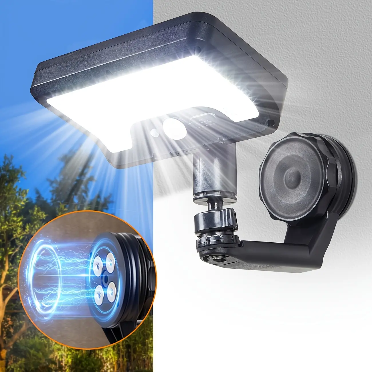 Tempomind IP65 Rated Adjustable Magnetic Pack Solar Outdoor Light - Motion Sensor, Strong Magnetic Base Security Fixture for Campers/Trailers, Home Improvement Exterior Lighting