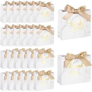 24 count Thank You  Bags, 4.5x3.9x1.8Inches Mini Party Favor Bags White  Boxes with Bow Ribbon for Wedding Bridal  Shower Birthday Party