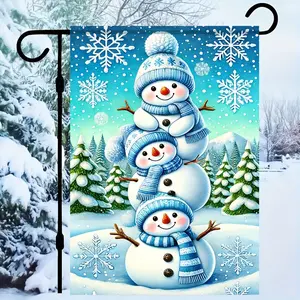 Merry Christmas Festive Double Sided Snowman Flag - 12x18 Inch, No Flag Pole Included, Polyester Material, Suitable for Garden, Lawn, Patio, Farmhouse, Indoor, Outdoor Decorations, Holiday Seasonal Home Wall Yard, Event Party Supplies, Pet Decorations