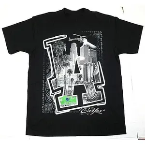 180g[100%cotton]Los Angeles City LA California Graphic T-Shirt - Mens Black Urban Streetwear Short Sleeve Crew Neck Tee