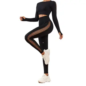 Women's Two-Piece Set Hollow-Out Sports Crop Top + High-Waist Leggings Set，Sporty Breathable Quick Drying Outfits for Yoga Gym Workout Running, Ladies Sportswear for All Seasons, Tracksuit Set, Women Workout Clothes, Athleisure Wear outdoorfun