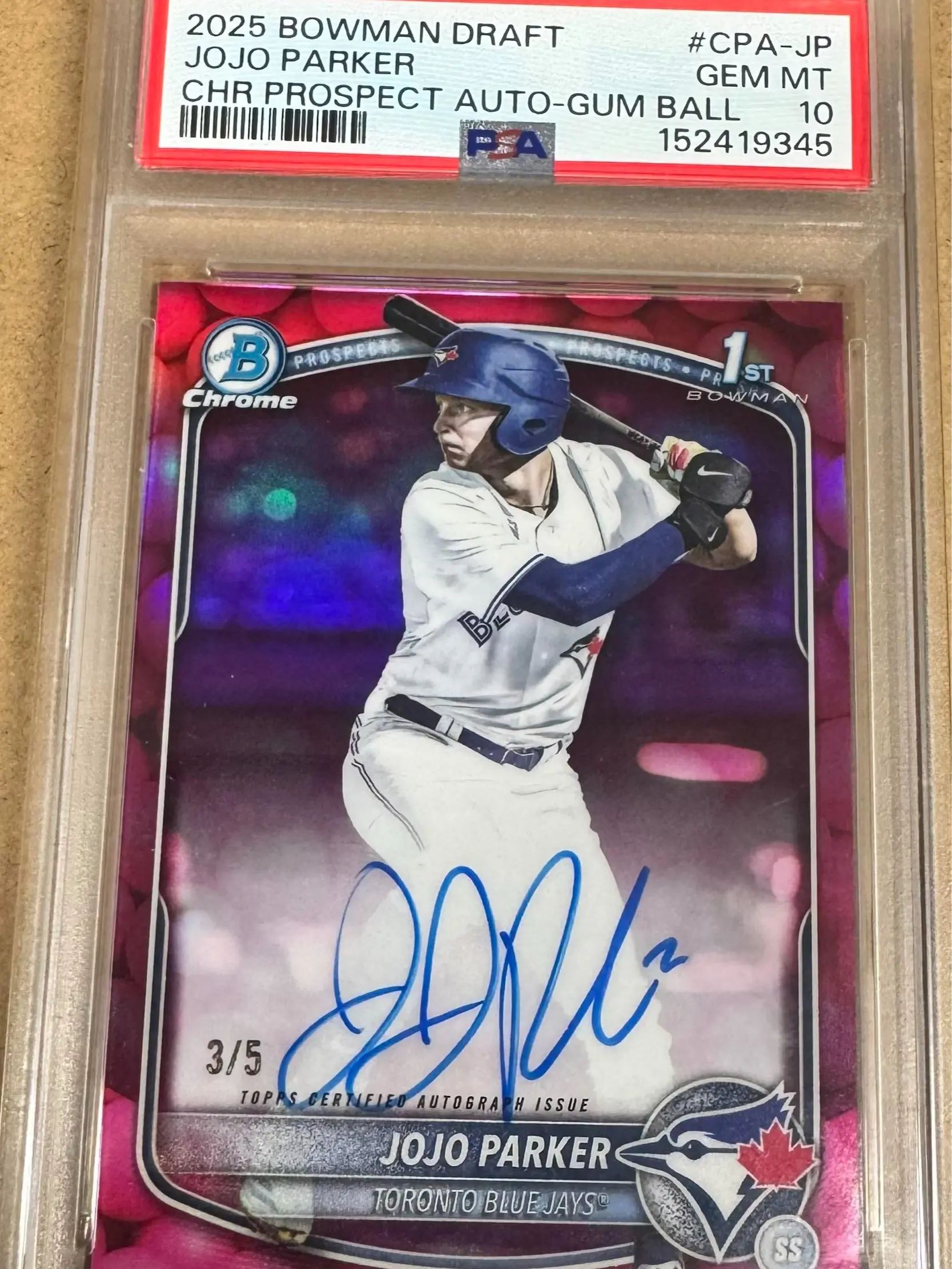 Bowman 1st Jo Jo Parker 3/5 Autographed PSA 10 Graded Sports Trading Card Collectible