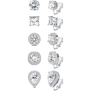 FCE13 Cubic Zirconia Clip on Earrings Women Hypoallergenic Comfortable Non Pierced Earrings for Wedding and Dance Competitions Silver Clip-on Earrings