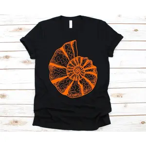 Men's ammonite fossil and marine paleontology Graphic T-Shirt - Short Sleeve Crew Neck Regular Fit Casual Wear | Soft & Breathable Fabric, Durable Print, Everyday Comfort, Machine Washable, graphic design with intricate line art natural science and