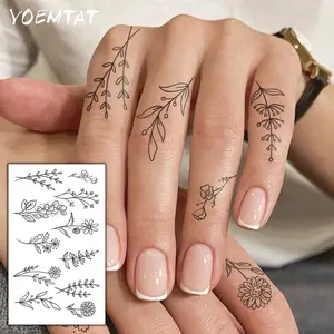Finger Tattoo Waterproof Temporary Tattoo Sticker Simple And Fresh Flower Branch Body Art Arm Fake Tattoos Sleeve For Women Men Wrist Neck