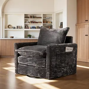 Swivel Accent Armchair with Thick Pillows, Oversized Single Sofa,Chair and a Half with Side Pockets and Armrest for Living Room, Bedroom, Reading Room