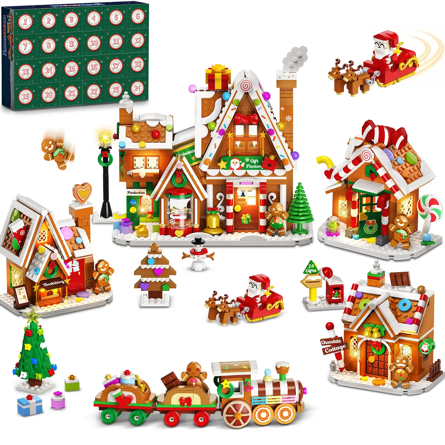 INSOON Unisex Christmas Advent Calendar Building Set, 24-Day Gingerbread Workshop Countdown Toy, 2097PCS Model Building Kit, Christmas Decor Gift for Ages 6+