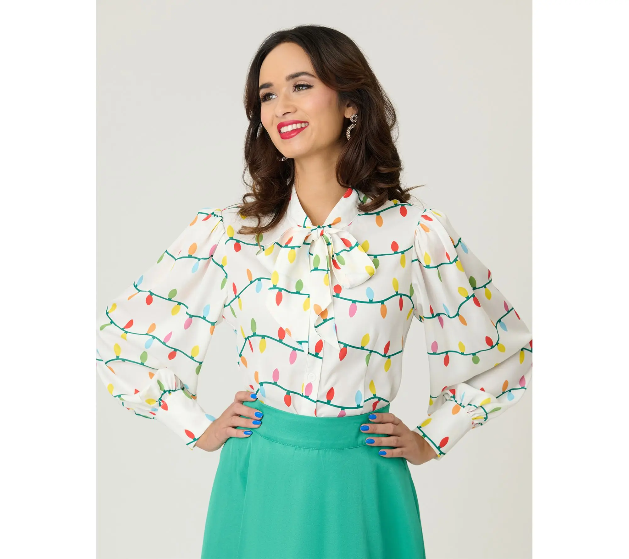 Unique Vintage White Christmas Lights Long Sleeve Gwen Blouse