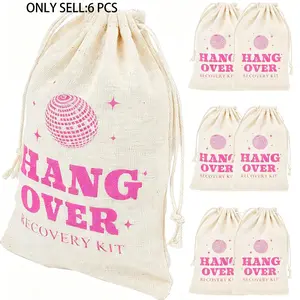 6 Piece Hangover Relief Kit, Reusable Drawstring Shower Bag for Singles Party Decor, Essential for Wedding Bridesmaids Groomsman