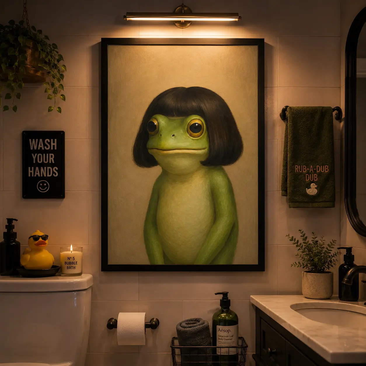 Whimsical Frog Portrait Canvas Print Funny Animal Wall Art  Watch Your Thoughts Wall Art