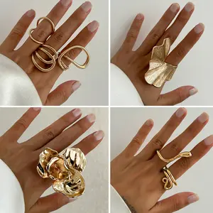 RING4U - Ingemark 6 Styles Unique Large Petal Flower Twisted Wave Rings for Women Vintage Geometric Adjustable Ring Jewelry Steampunk Men