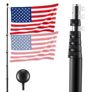 Flag Pole, 30Ft Heavy Duty Telescopic Flagpole Kit for Outdoor Ground Installations, Extra Thick Aluminum Flagpole Kit with 3X5 American Flag for Yard, Residential or Commercial Use, Black