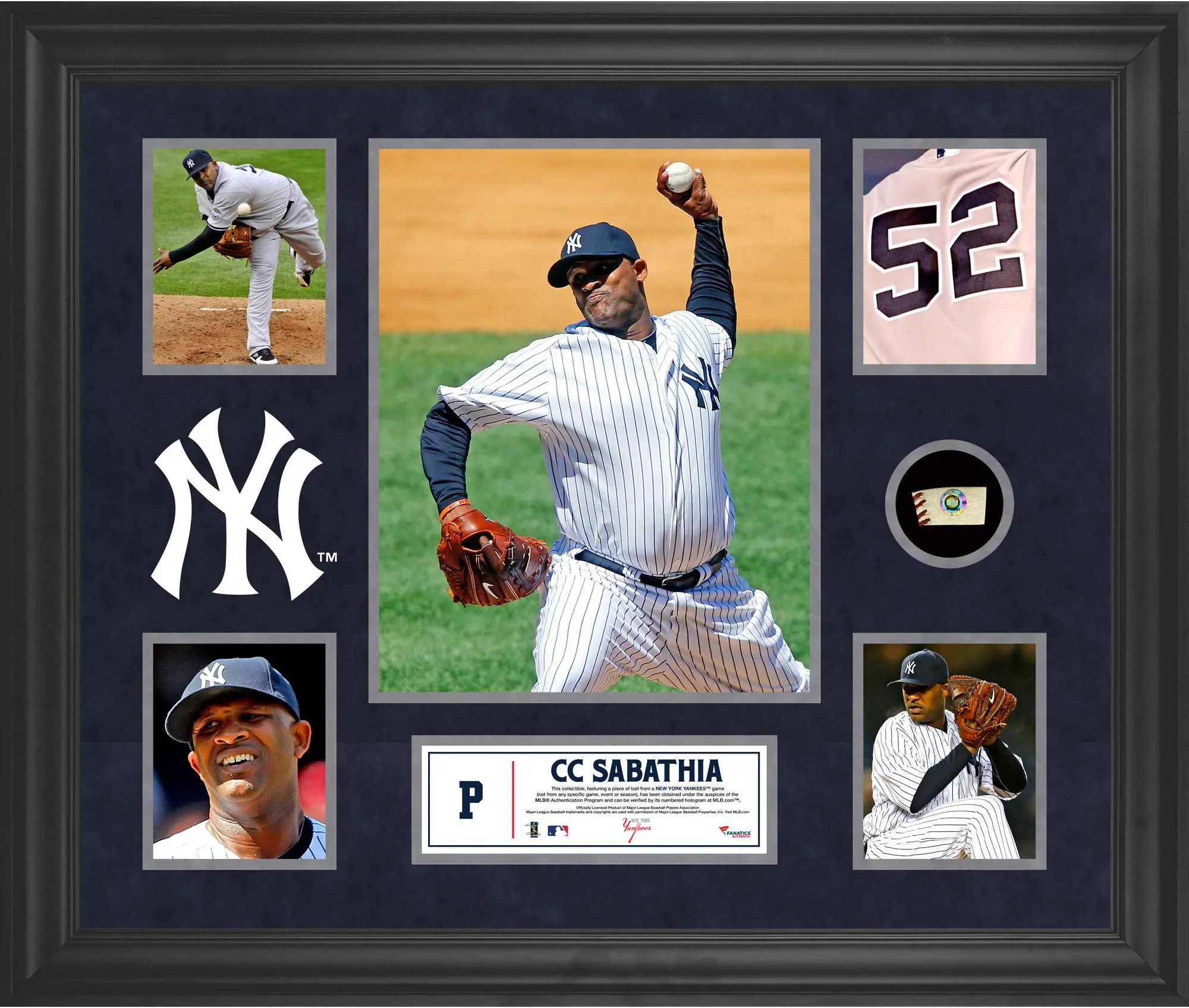 CC Sabathia New York Yankees Framed 5-Photo Collage with Piece of Game-Used Ball - MLB Memorabilia