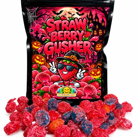 Sour Strawberry Gushers - 8 oz candy Snack Sweet Tangy Bonbon