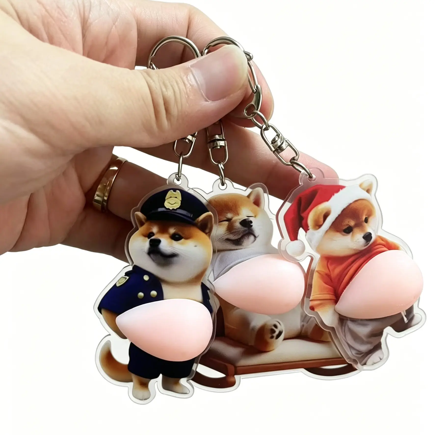 3D Shiba Inu Keychain Set, Cute Plump Belly Design, Multi-Functional Car Decor, Funny Prank Toy, Key Ring Accessory